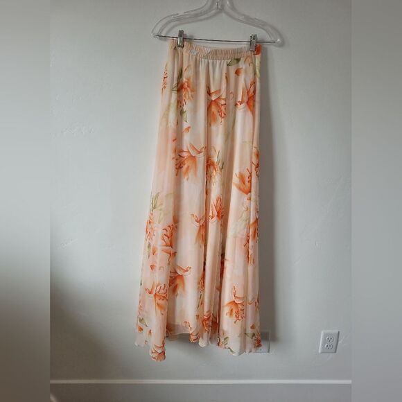 NEW Petal Roz Floral Maxi Skirt Orange Pastel Flowy Fairy Cottage Ethereal Small - Picture 4 of 7